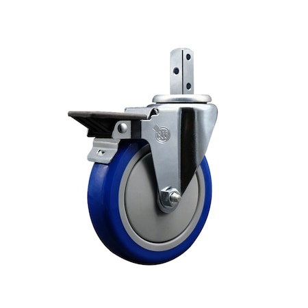 Service Caster 5'' Blue Polyurethane Wheel Swivel 3/4'' Square Stem Caster with Brake SCC-SQ20S514-PPUB-BLUE-PLB-34